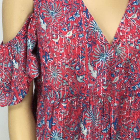 Lucky Brand Red Floral Cold Shoulder Blouse - Picture 3 of 8